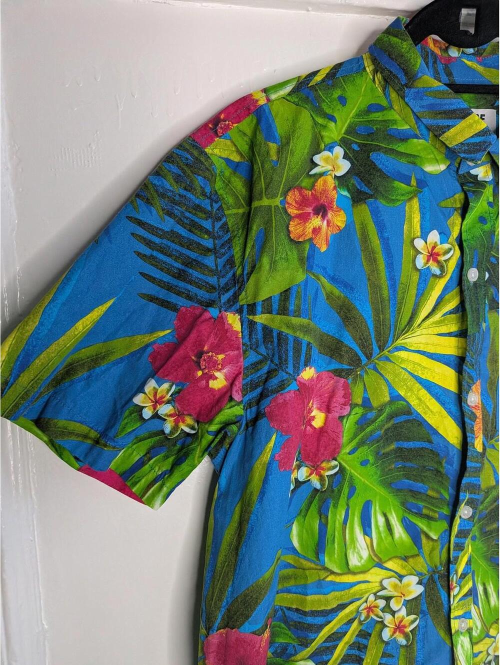 Empyre Shirt Mens Large Blue Hawaiian Tropical Floral Button Front Short Sleeve - Picture 4 of 10